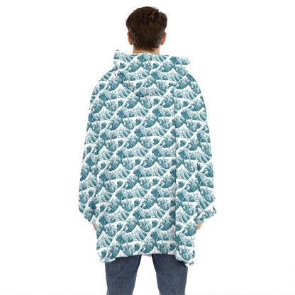 Japanese Kanagawa Wave Pattern Print Hoodie Blanket