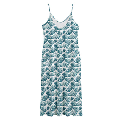 Japanese Kanagawa Wave Pattern Print Jersey Midi Cami Dress