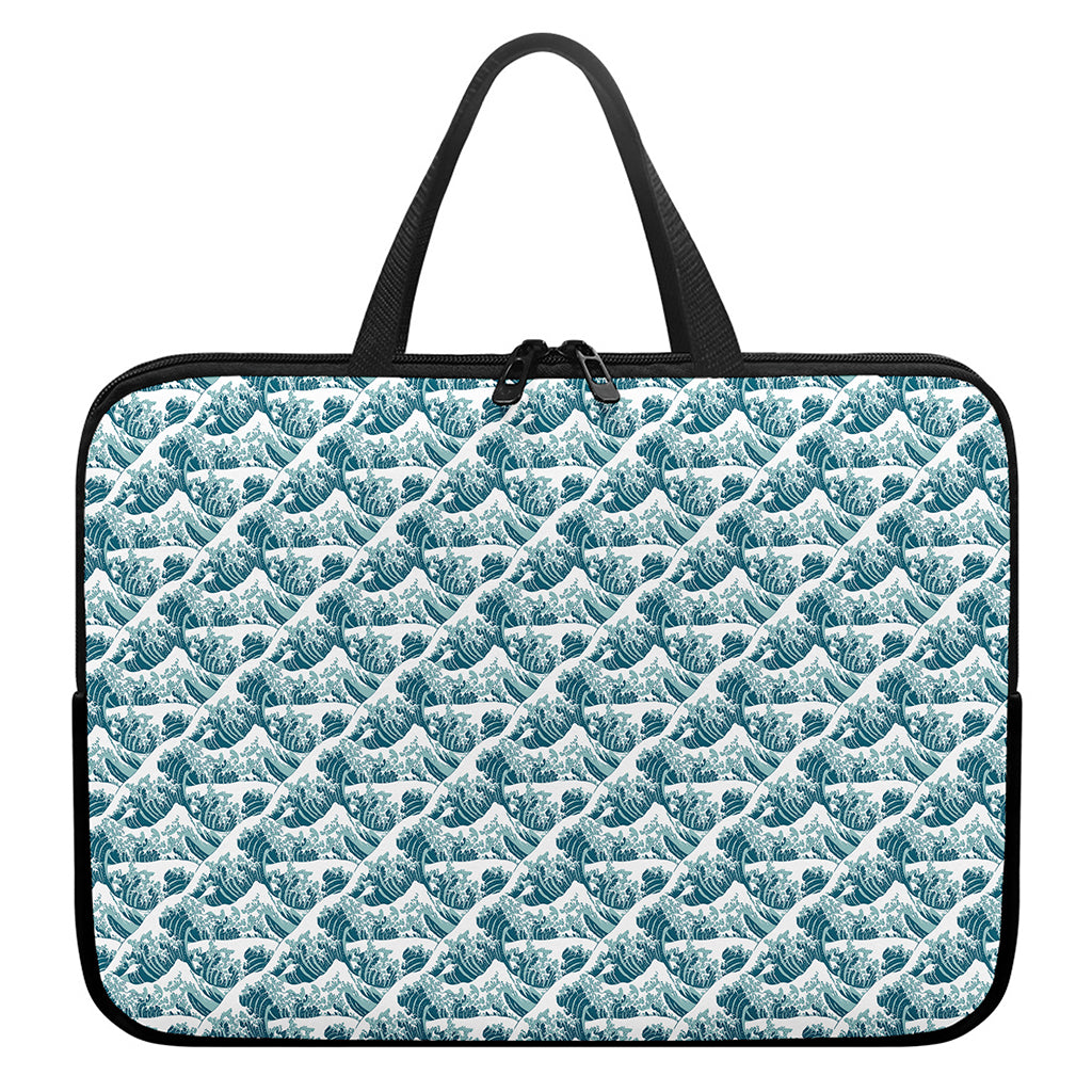 Japanese Kanagawa Wave Pattern Print Laptop Sleeve With Handle