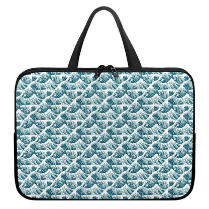 Japanese Kanagawa Wave Pattern Print Laptop Sleeve With Handle
