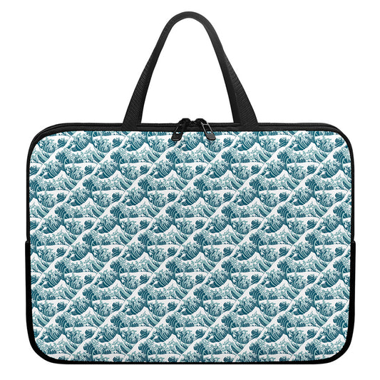 Japanese Kanagawa Wave Pattern Print Laptop Sleeve With Handle