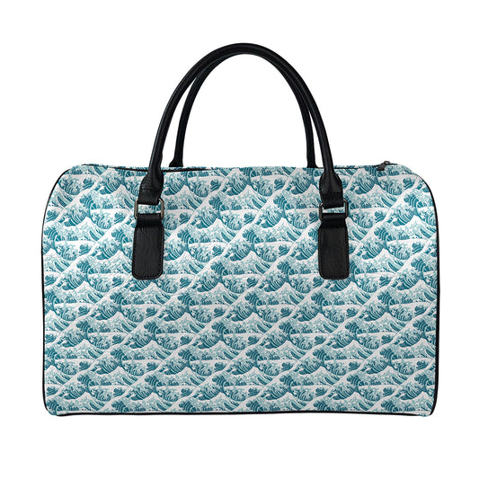 Japanese Kanagawa Wave Pattern Print Leather Duffle Bag