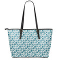 Japanese Kanagawa Wave Pattern Print Leather Tote Bag With Zipper