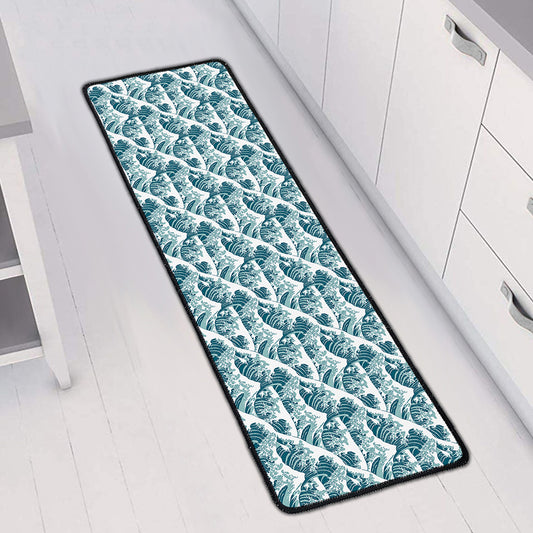 Japanese Kanagawa Wave Pattern Print Long Kitchen Mat