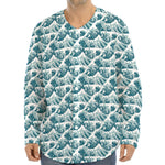 Japanese Kanagawa Wave Pattern Print Long Sleeve Baseball Jersey