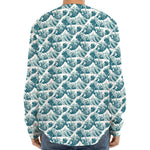 Japanese Kanagawa Wave Pattern Print Long Sleeve Baseball Jersey
