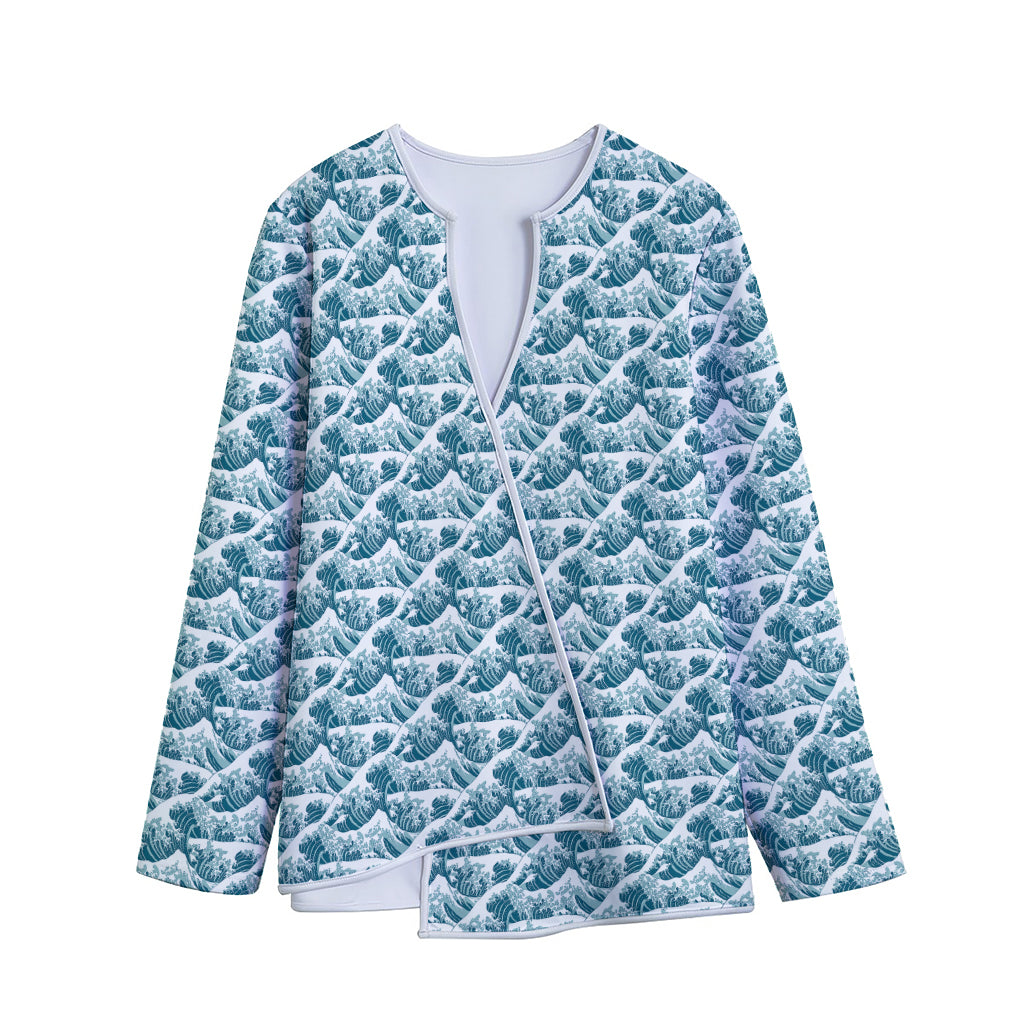 Japanese Kanagawa Wave Pattern Print Long Sleeve Short Coat