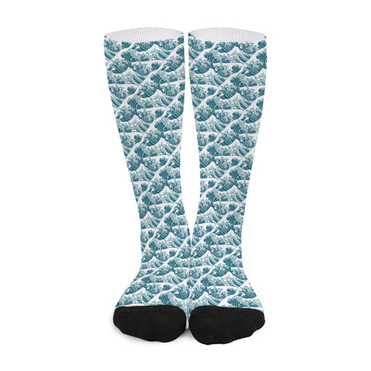 Japanese Kanagawa Wave Pattern Print Long Socks