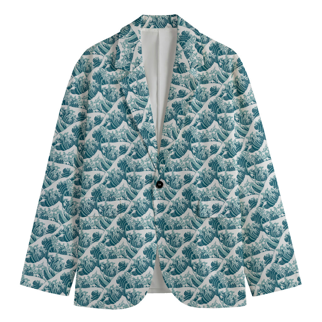 Japanese Kanagawa Wave Pattern Print Men's Blazer