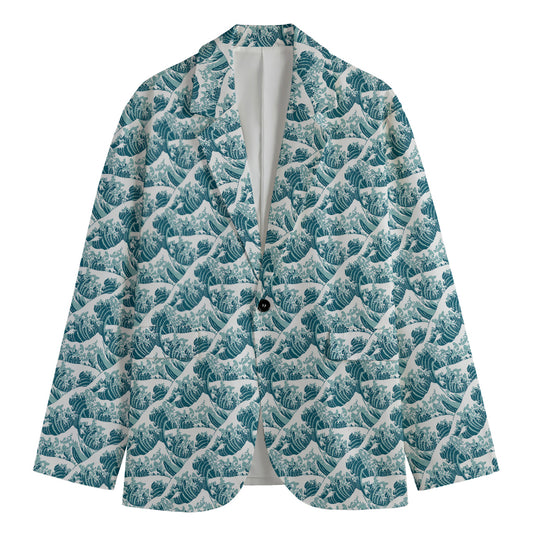 Japanese Kanagawa Wave Pattern Print Men's Blazer