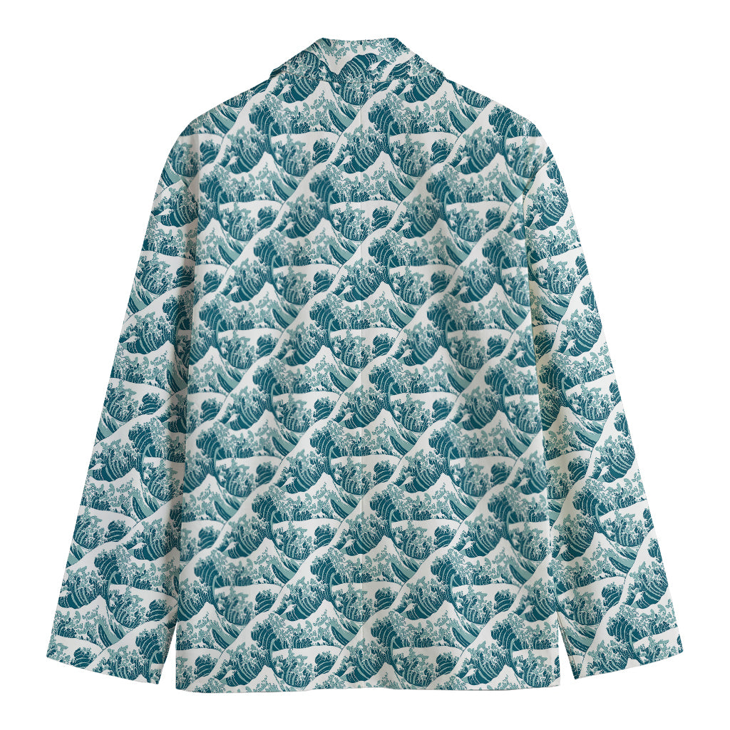 Japanese Kanagawa Wave Pattern Print Men's Blazer