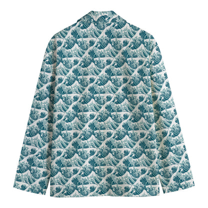 Japanese Kanagawa Wave Pattern Print Men's Blazer