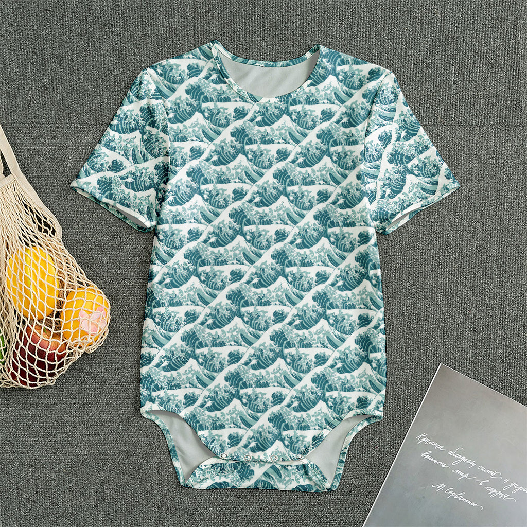 Japanese Kanagawa Wave Pattern Print Men's Bodysuit