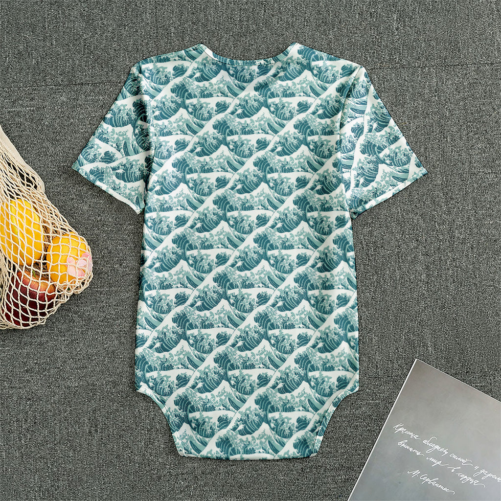 Japanese Kanagawa Wave Pattern Print Men's Bodysuit