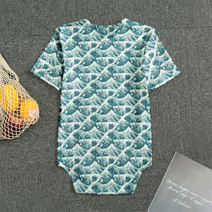 Japanese Kanagawa Wave Pattern Print Men's Bodysuit