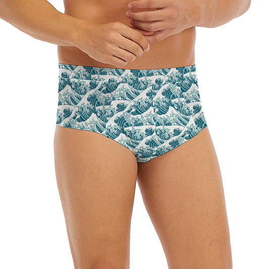 Japanese Kanagawa Wave Pattern Print Men's Briefs