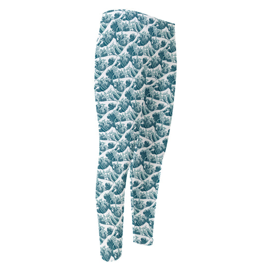Japanese Kanagawa Wave Pattern Print Men's Compression Pants