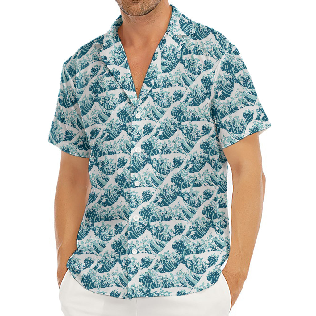 Japanese Kanagawa Wave Pattern Print Men's Deep V-Neck Shirt