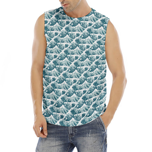 Japanese Kanagawa Wave Pattern Print Men's Fitness Tank Top