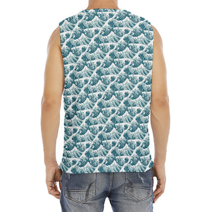 Japanese Kanagawa Wave Pattern Print Men's Fitness Tank Top
