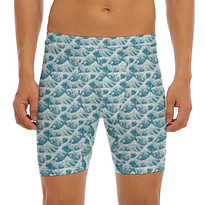Japanese Kanagawa Wave Pattern Print Men's Long Boxer Briefs