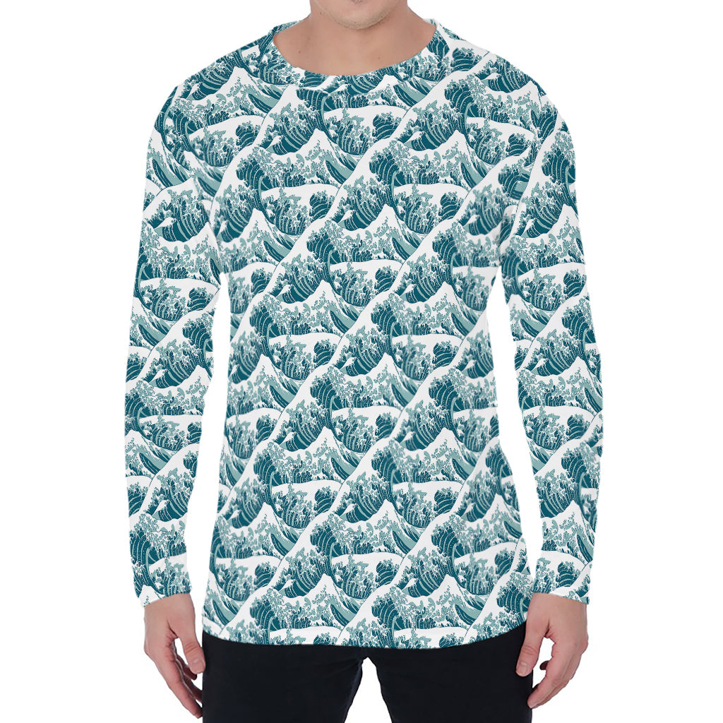 Japanese Kanagawa Wave Pattern Print Men's Long Sleeve T-Shirt