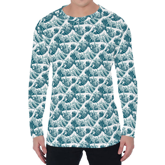 Japanese Kanagawa Wave Pattern Print Men's Long Sleeve T-Shirt