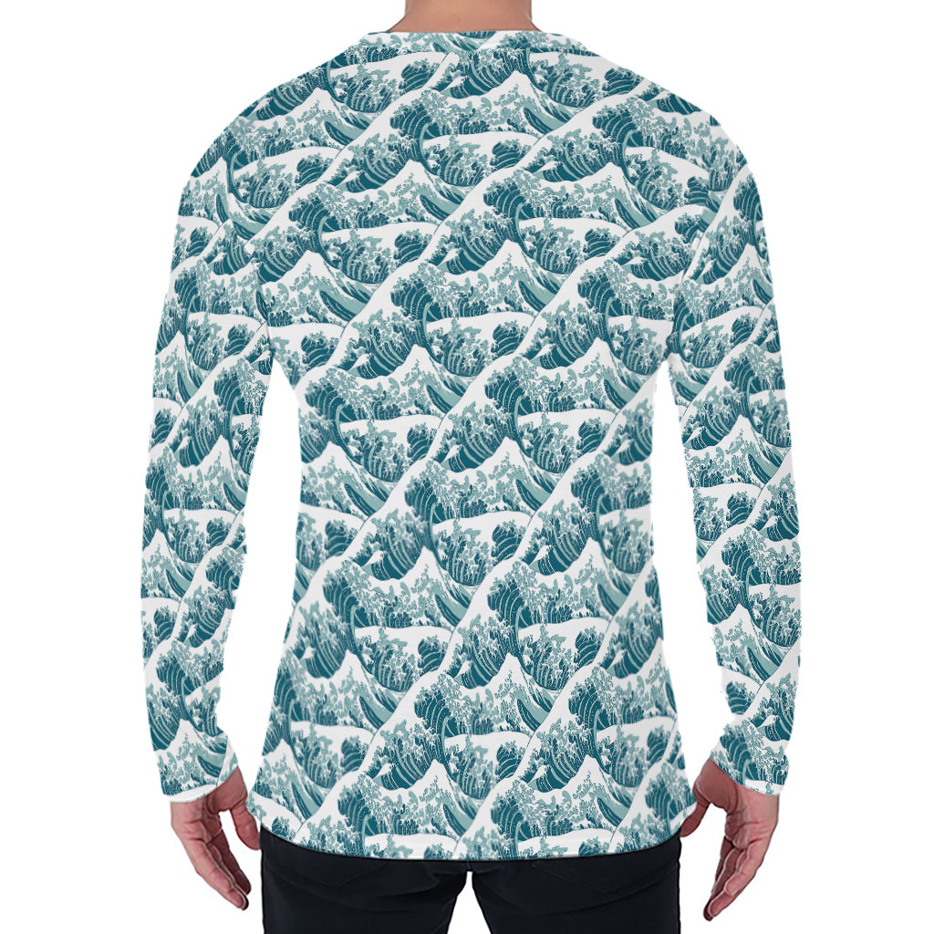 Japanese Kanagawa Wave Pattern Print Men's Long Sleeve T-Shirt