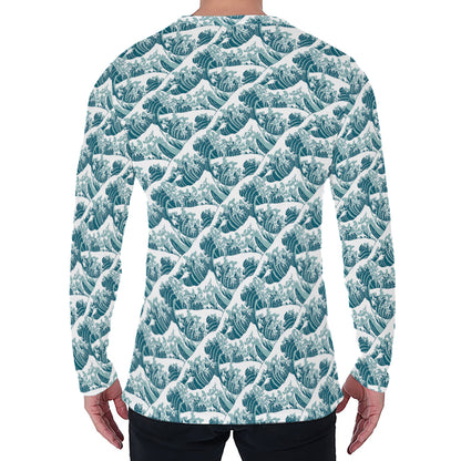 Japanese Kanagawa Wave Pattern Print Men's Long Sleeve T-Shirt