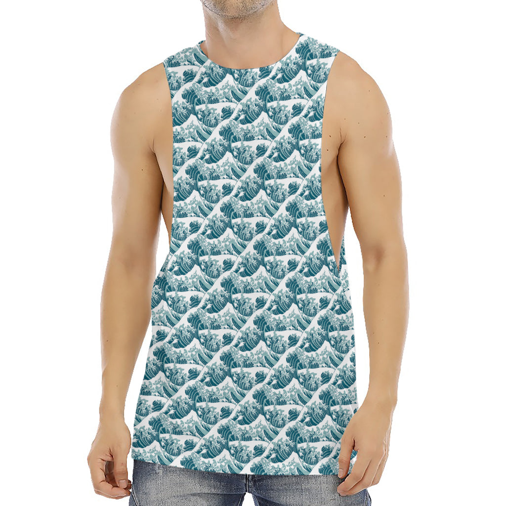 Japanese Kanagawa Wave Pattern Print Men's Muscle Tank Top