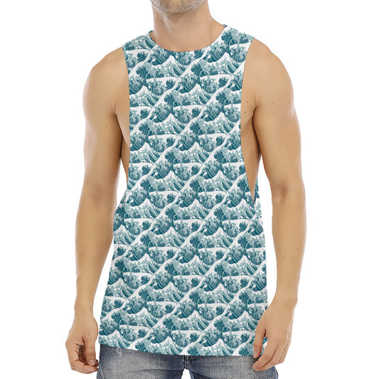 Japanese Kanagawa Wave Pattern Print Men's Muscle Tank Top