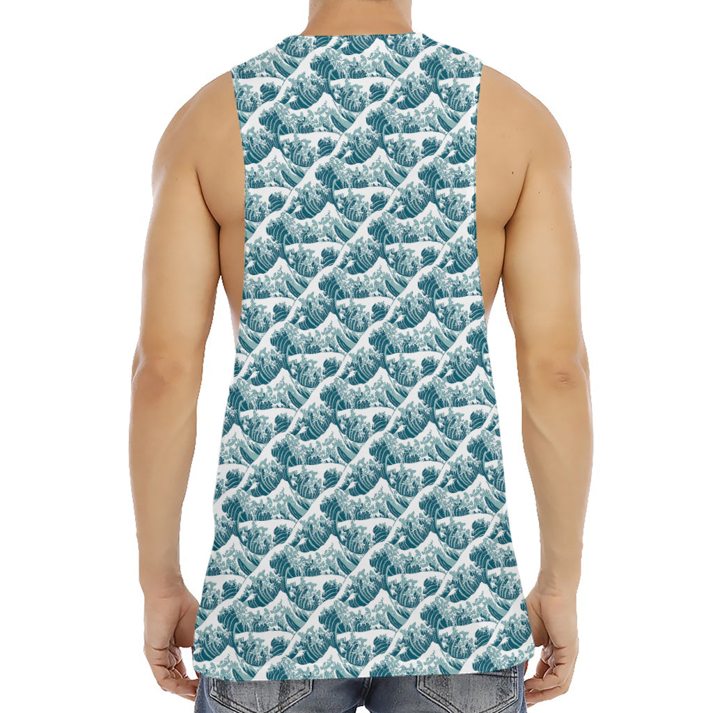 Japanese Kanagawa Wave Pattern Print Men's Muscle Tank Top