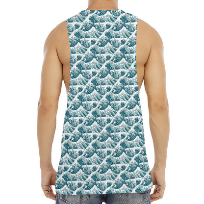 Japanese Kanagawa Wave Pattern Print Men's Muscle Tank Top