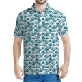 Japanese Kanagawa Wave Pattern Print Men's Polo Shirt