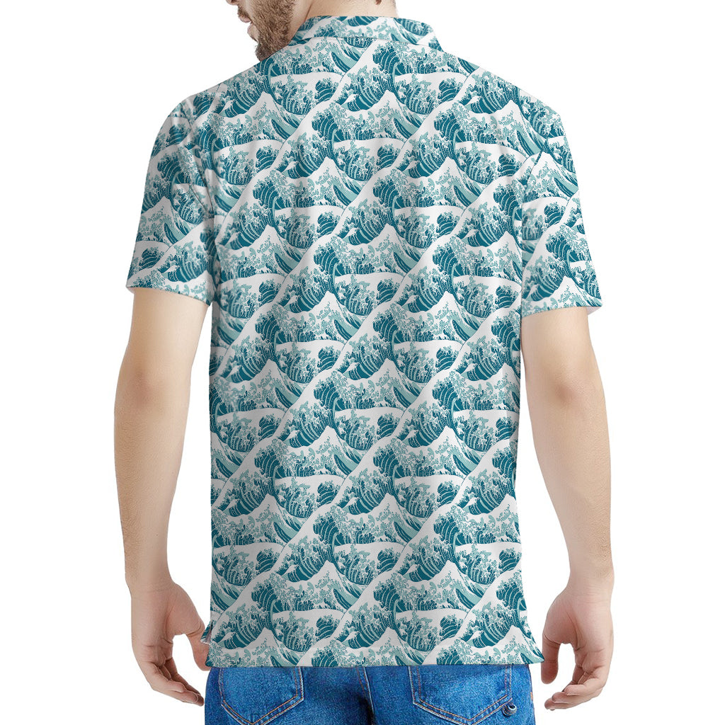 Japanese Kanagawa Wave Pattern Print Men's Polo Shirt