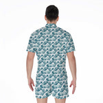 Japanese Kanagawa Wave Pattern Print Men's Rompers