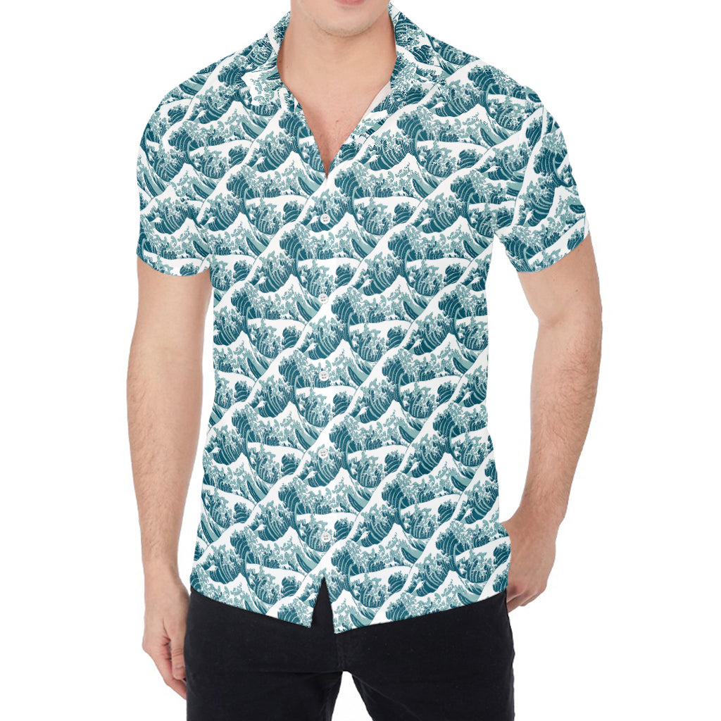 Japanese Kanagawa Wave Pattern Print Men's Shirt