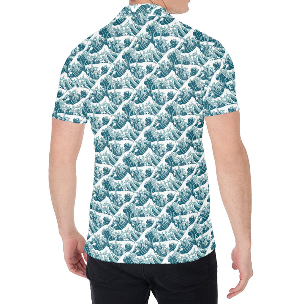 Japanese Kanagawa Wave Pattern Print Men's Shirt