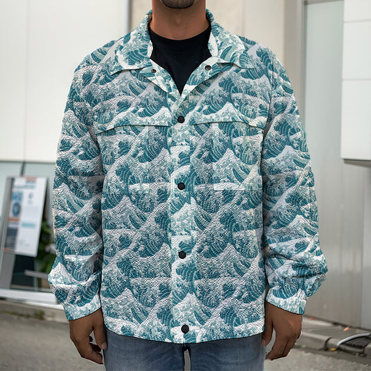 Japanese Kanagawa Wave Pattern Print Men's Shirt Jacket