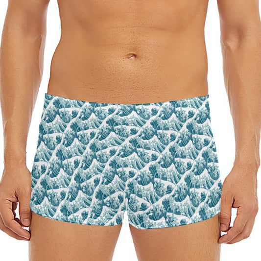 Japanese Kanagawa Wave Pattern Print Men's Short Boxer Briefs