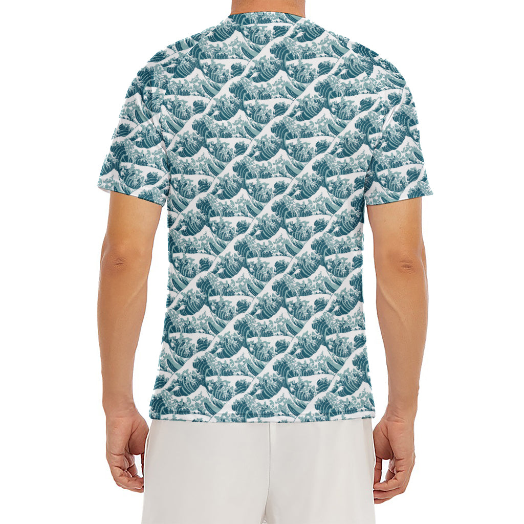 Japanese Kanagawa Wave Pattern Print Men's Short Sleeve Rash Guard