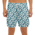Japanese Kanagawa Wave Pattern Print Men's Split Running Shorts