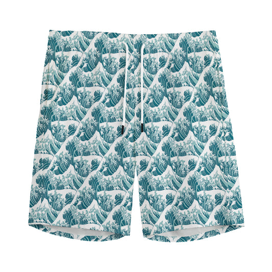 Japanese Kanagawa Wave Pattern Print Men's Sports Shorts