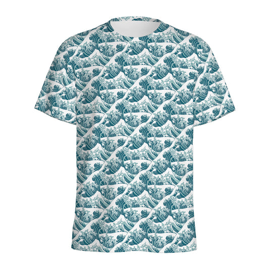 Japanese Kanagawa Wave Pattern Print Men's Sports T-Shirt