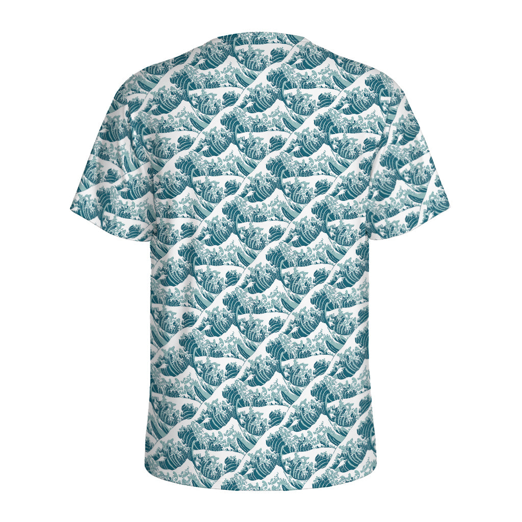 Japanese Kanagawa Wave Pattern Print Men's Sports T-Shirt