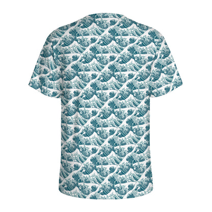 Japanese Kanagawa Wave Pattern Print Men's Sports T-Shirt