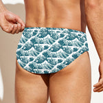 Japanese Kanagawa Wave Pattern Print Men's Swim Briefs