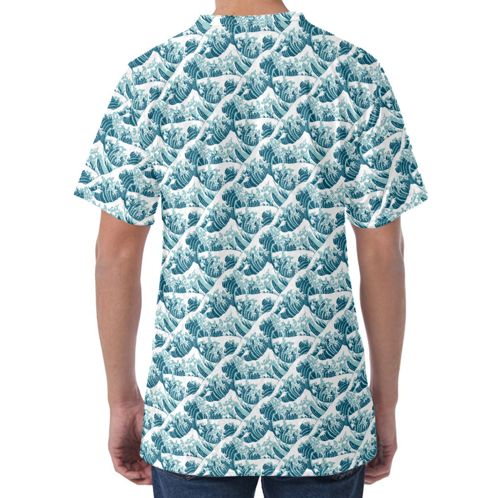 Japanese Kanagawa Wave Pattern Print Men's Velvet T-Shirt