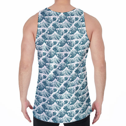 Japanese Kanagawa Wave Pattern Print Men's Velvet Tank Top