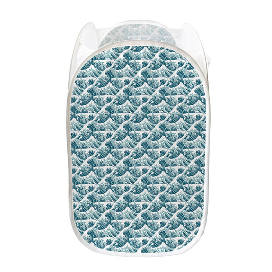 Japanese Kanagawa Wave Pattern Print Mesh Laundry Hamper